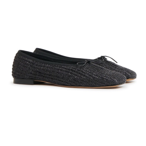 Mansur Gavriel Shoes - Mansur Garavani Raffia Black Sqaure Toe Ballet Flats 36=6